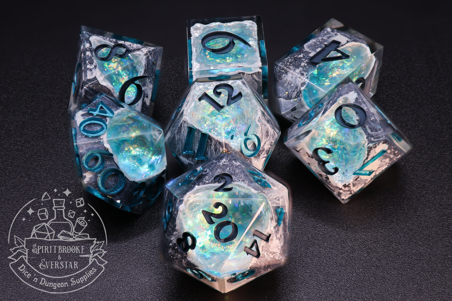 Aqua Polyhedral Geode Dice