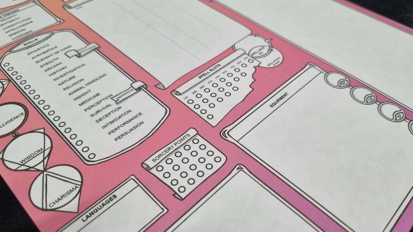 DnD 5e Artistic Character Sheet - Sorcerer (Single level)