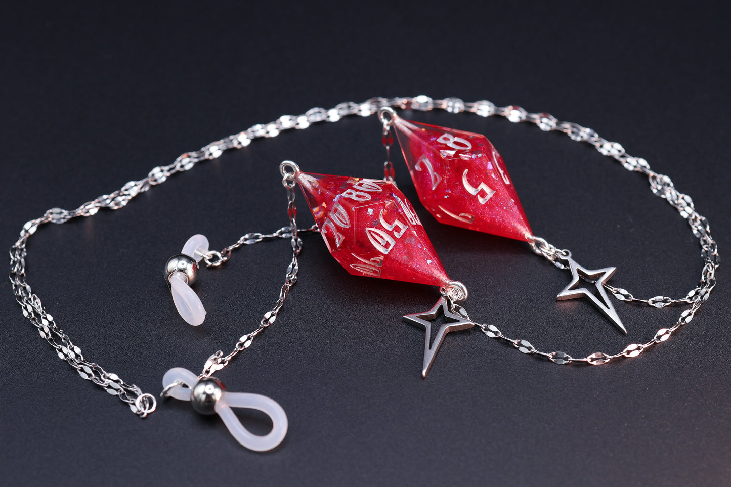 Silver Eyewear Chain Red Dice