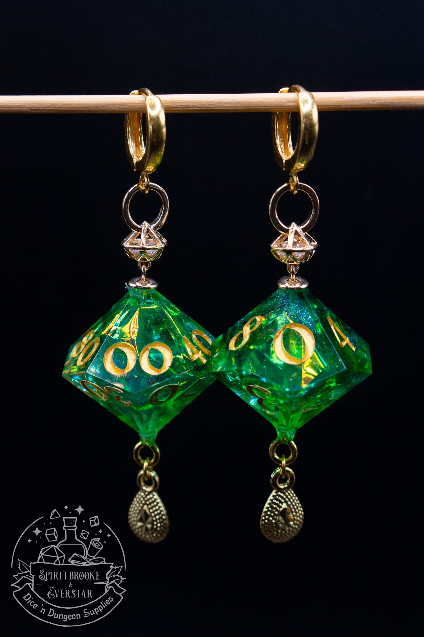 Forrest Elf D10 and D100 Earrings 24K Gold plated Sterling Silver