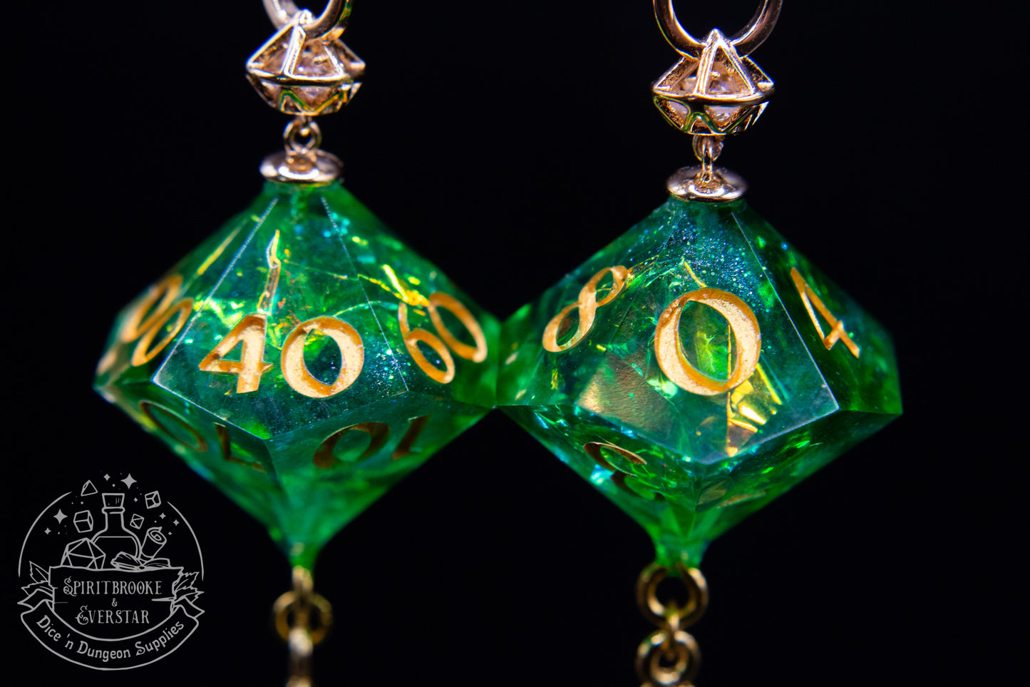 Forrest Elf D10 and D100 Earrings 24K Gold plated Sterling Silver