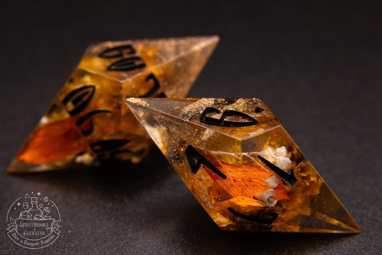 Pumpkin Spice Pointy Polyhedral Dice set