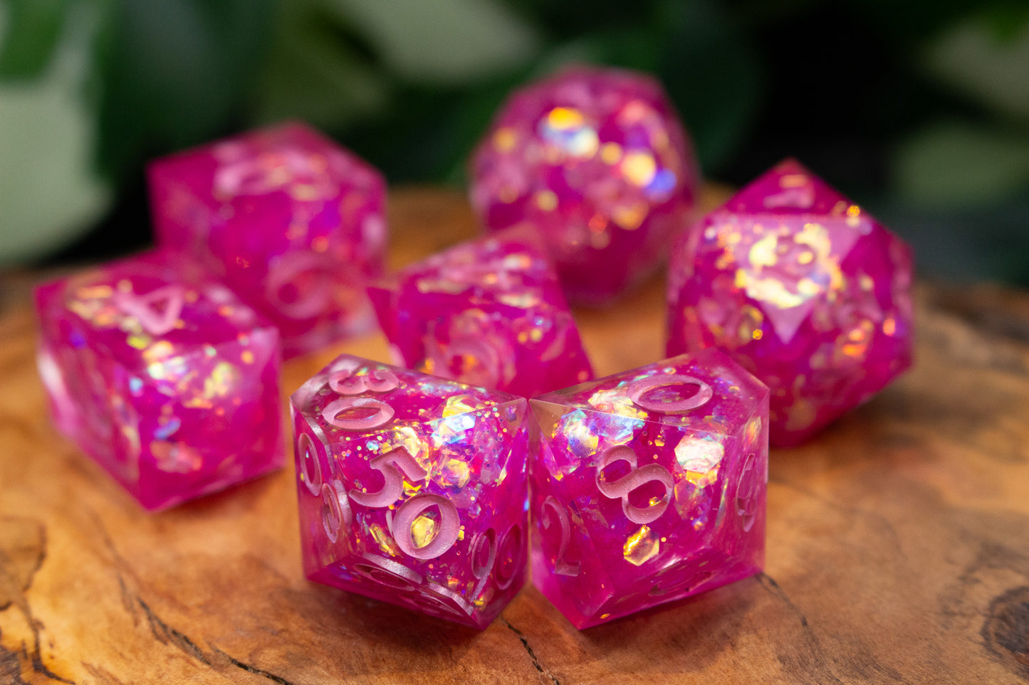 Pink Glitter Explosion Polyhedral Dice Set