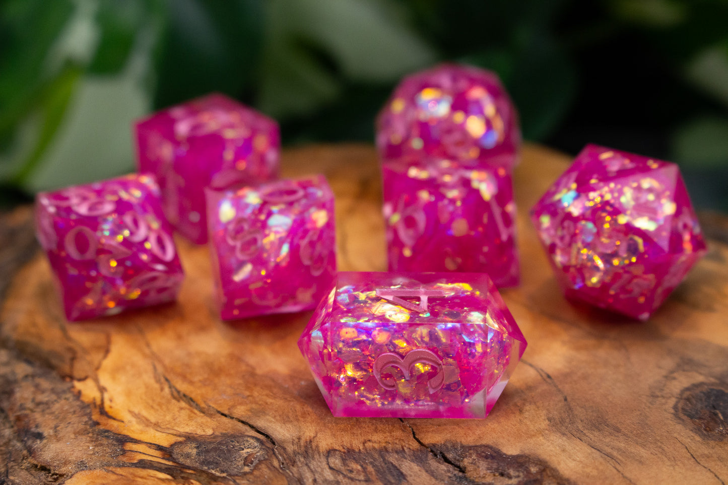 Pink Glitter Explosion Polyhedral Dice Set