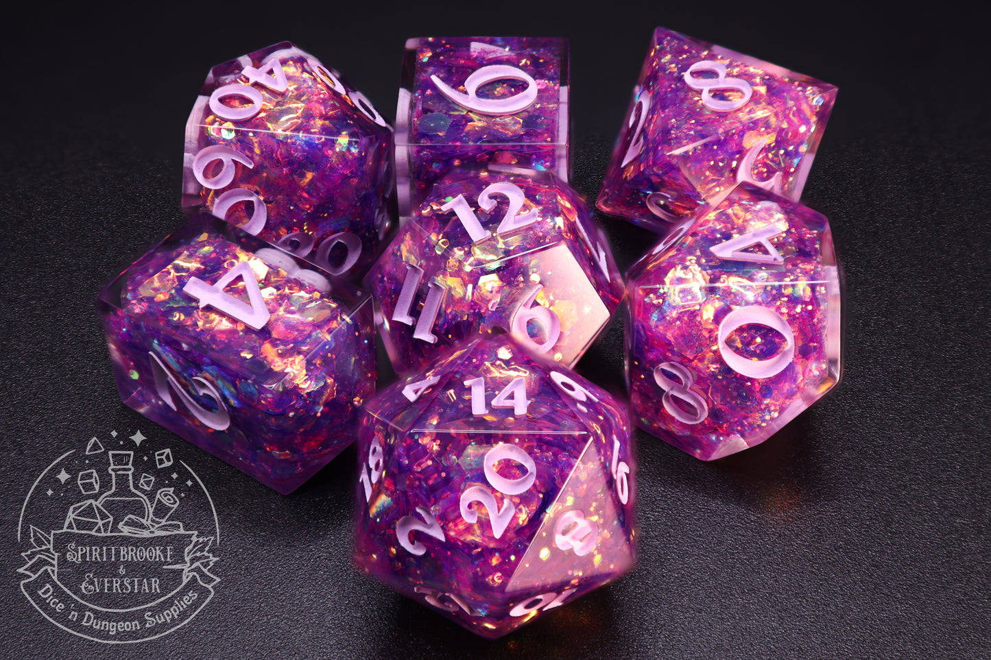 Paarse Glitterexplosie Veelvlakkige Dobbelstenenset