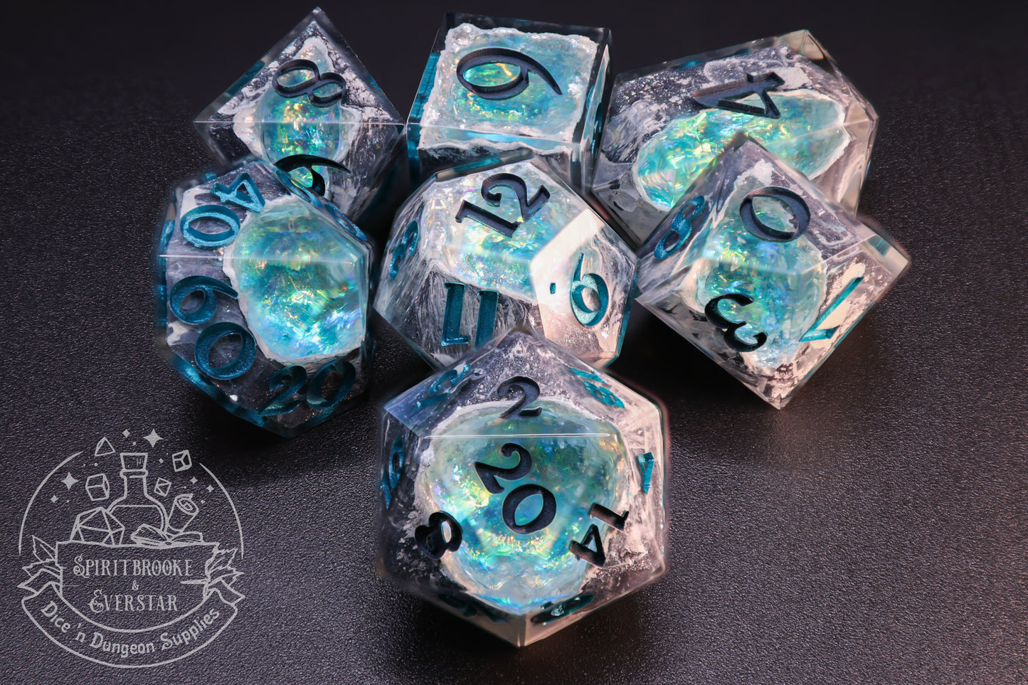 Aqua Polyhedral Geode Dice