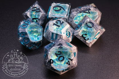 Aqua Polyhedral Geode Dice