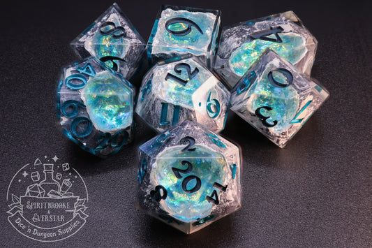 Aqua Polyhedral Geode Dice