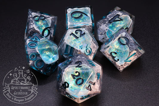 Aqua Polyhedral Geode Dice