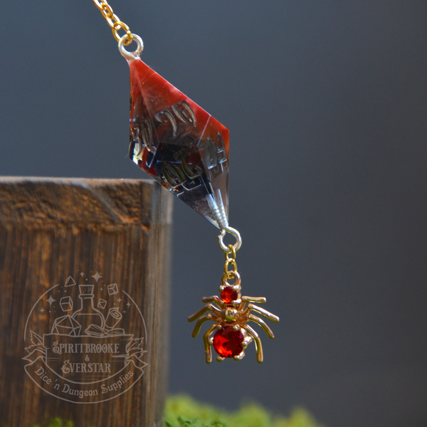 Dice Hair Sword - Black Sword with a black/red D100 die and golden red spider