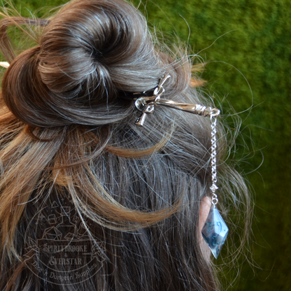 Dice Hair Sword - Silver Sword with a black and white D10 die