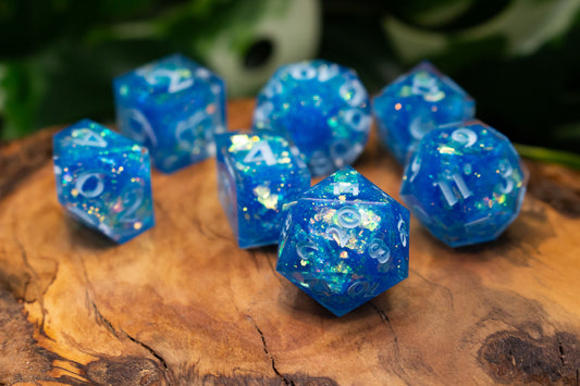 Blue Glitter Explosion Polyhedral Dice Set