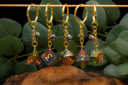 Rainbow Gold Dice Keychains