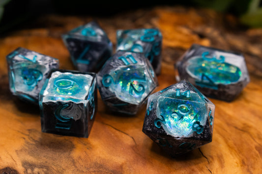 Aqua Polyhedral Geode Dice