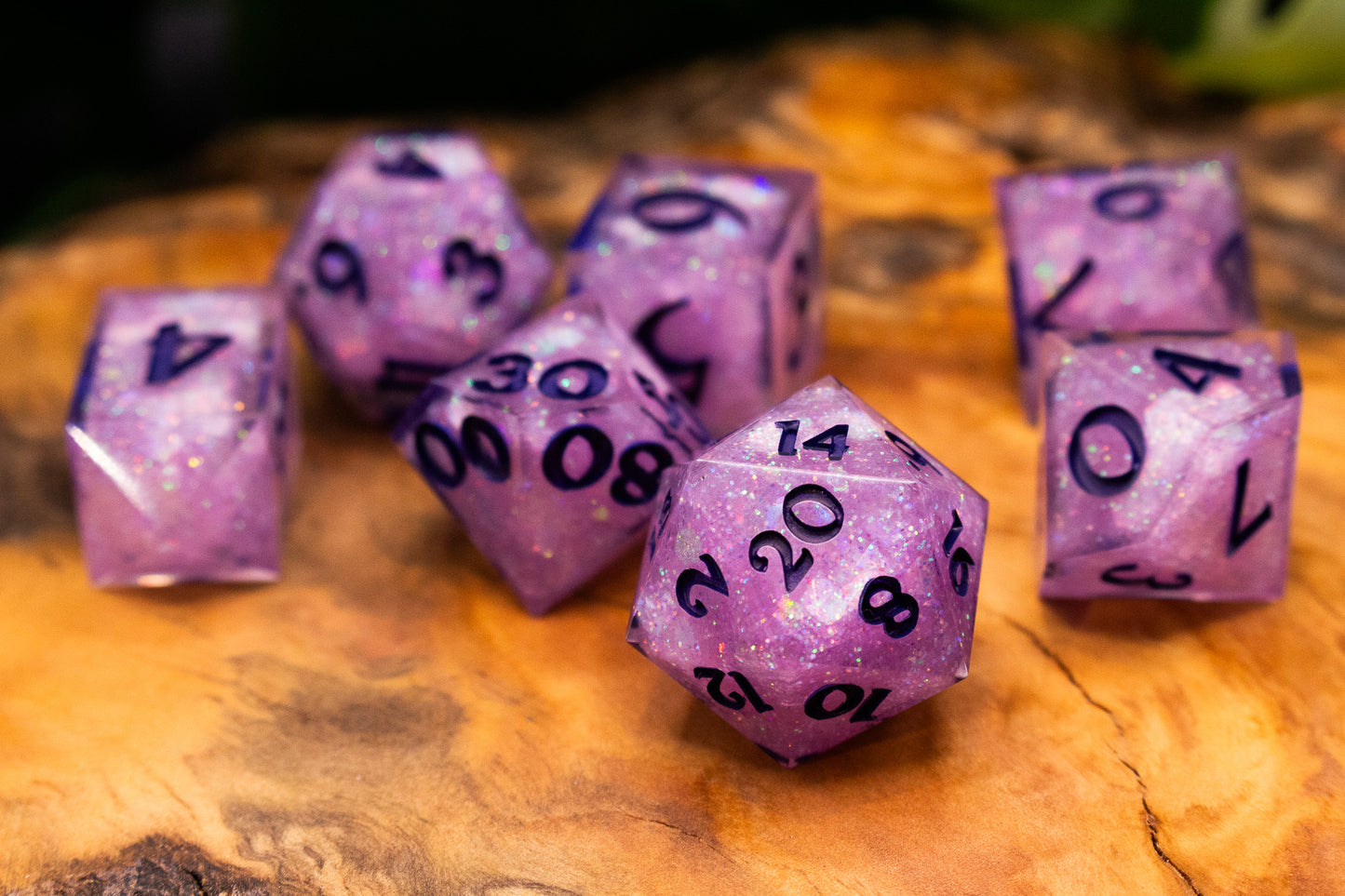 Lilac Holographic Glitter Explosion Polyhedral Dice Set