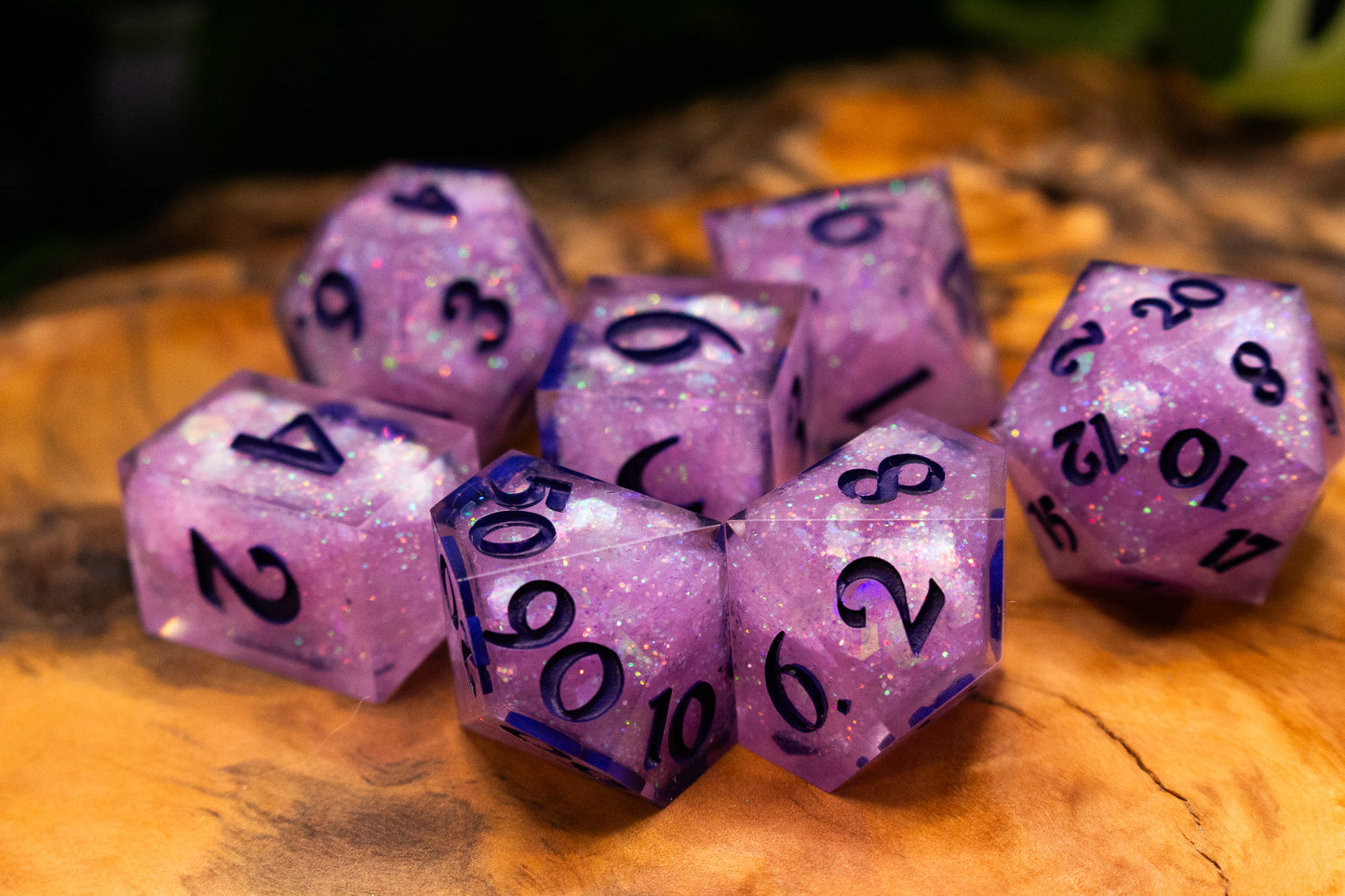 Lilac Holographic Glitter Explosion Polyhedral Dice Set