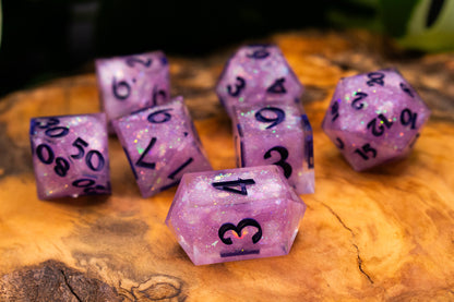 Lilac Holographic Glitter Explosion Polyhedral Dice Set