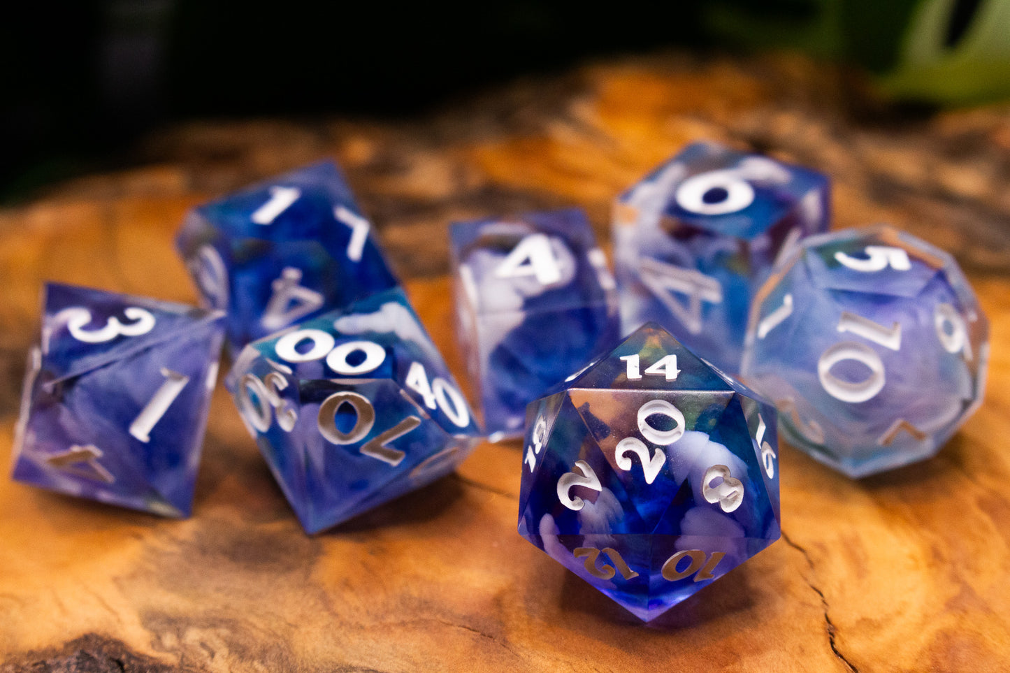 Mystical Blue Cloudy Polyhedral Dice