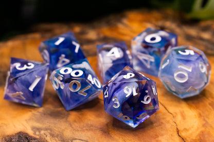 Mystical Blue Cloudy Polyhedral Dice