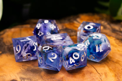 Mystical Blue Cloudy Polyhedral Dice