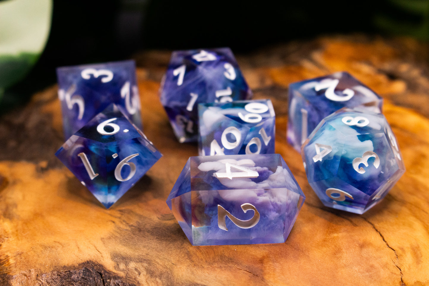 Mystical Blue Cloudy Polyhedral Dice