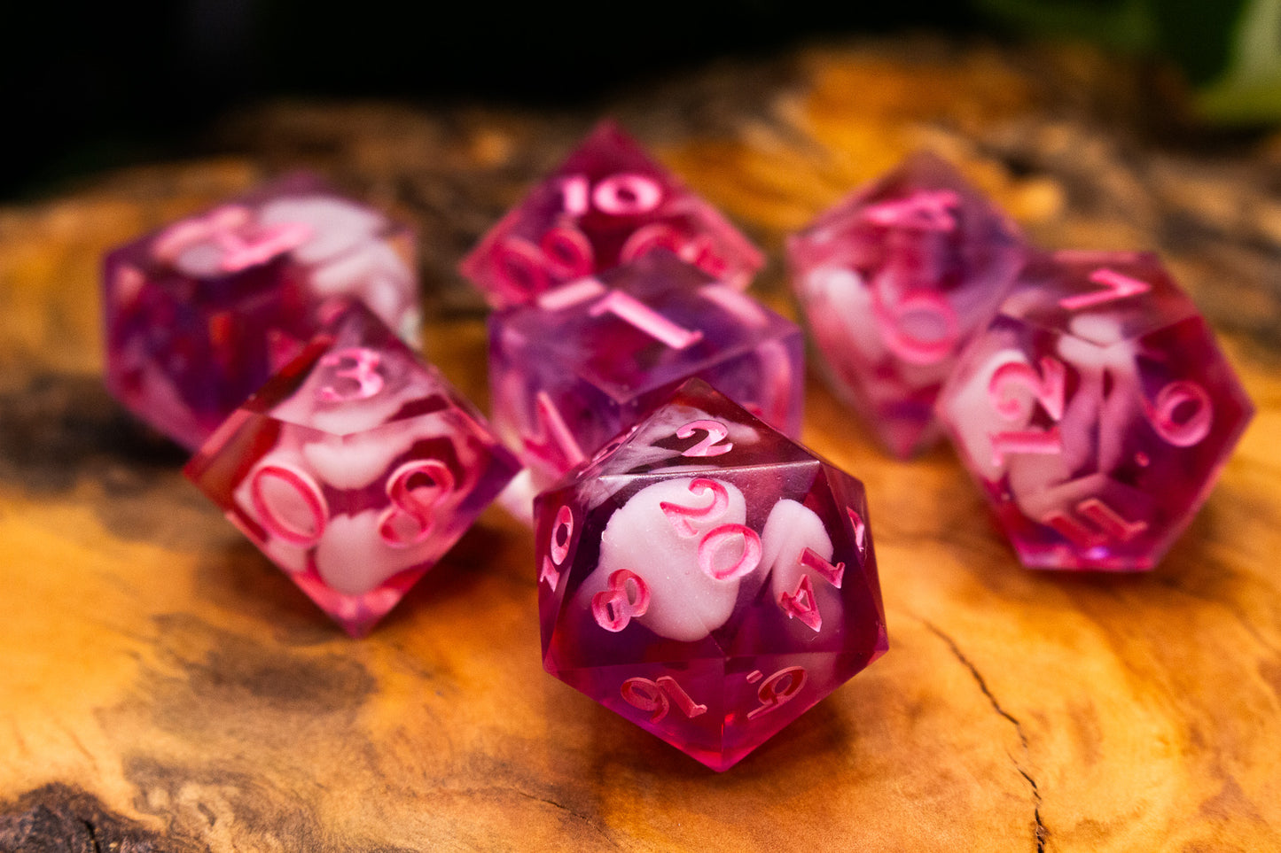 Mystical pink Cloudy Polyhedral Dice