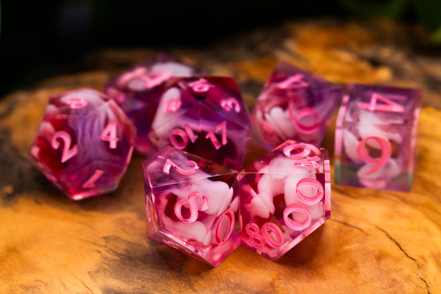 Mystical pink Cloudy Polyhedral Dice