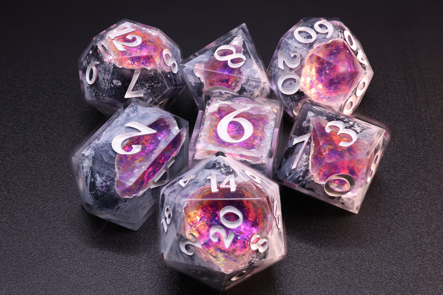 Purple Sunset Geode Polyhedral Dice Set