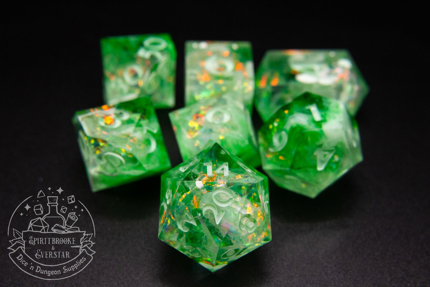 Green Rainbow Druid Polyhedral Dice