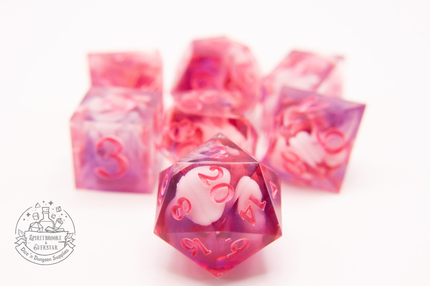 Mystical pink Cloudy Polyhedral Dice