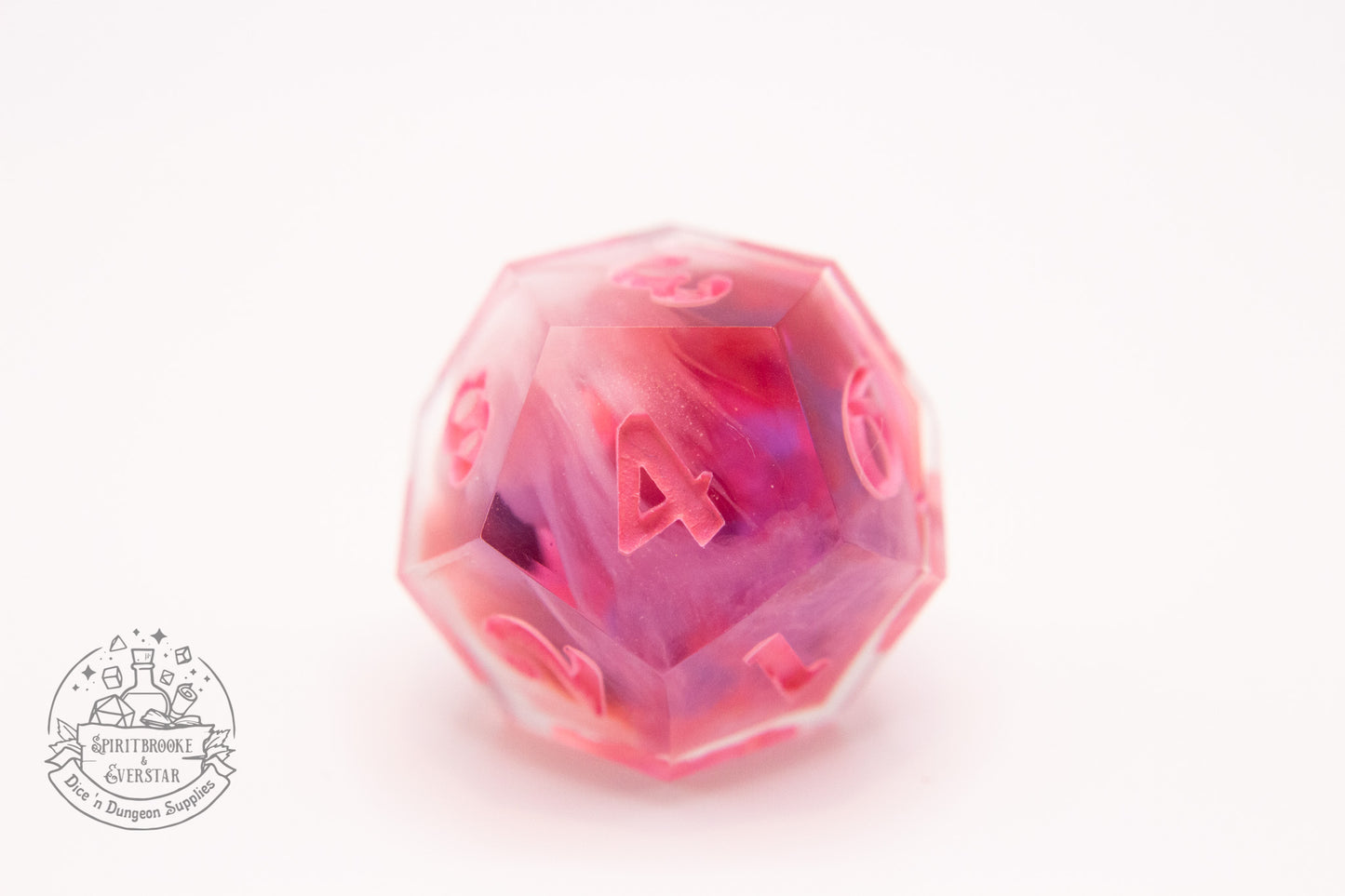 Mystical pink Cloudy Polyhedral Dice