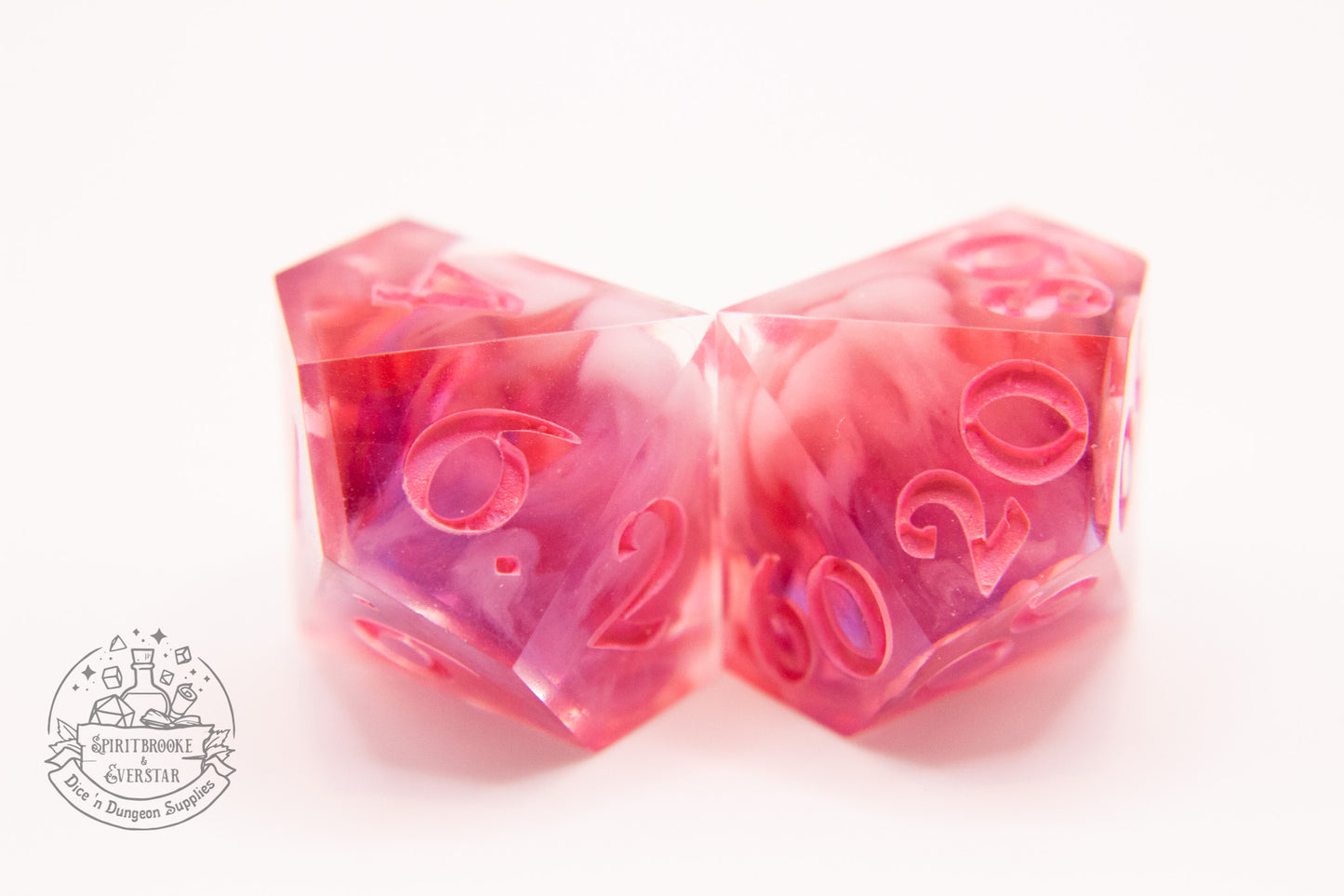 Mystical pink Cloudy Polyhedral Dice