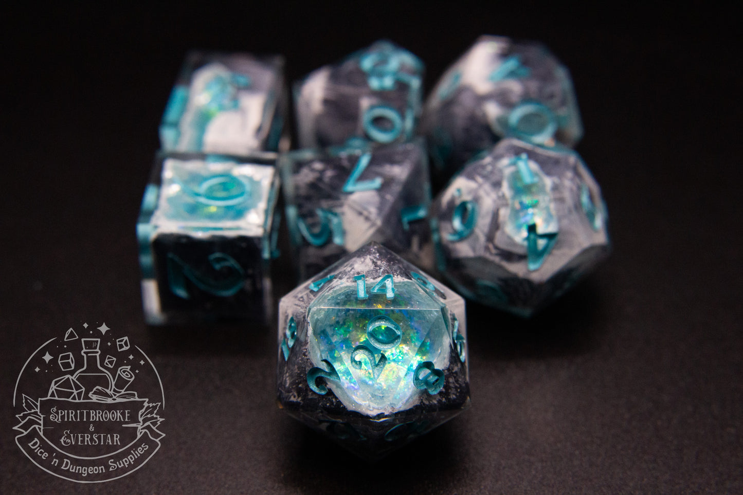 Aqua Polyhedral Geode Dice
