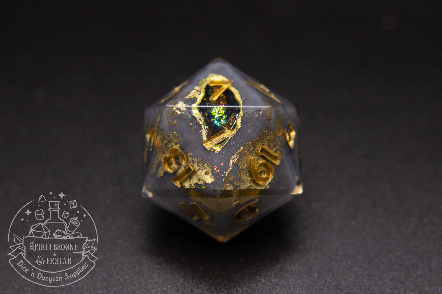 Chromatic Gold Polyhedral Geode Dice