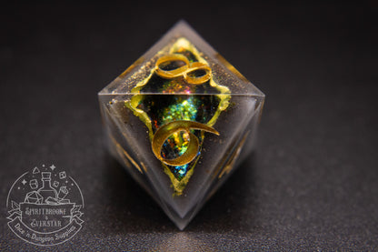 Chromatic Gold Polyhedral Geode Dice