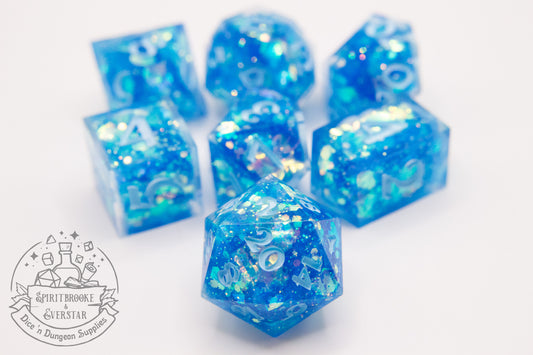 Blue Glitter Explosion Polyhedral Dice Set