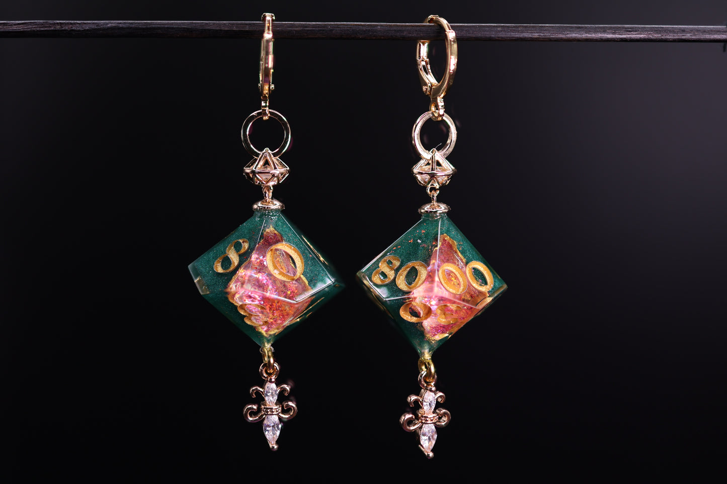 Heart of the Fey D10 and D100 Geode Earrings