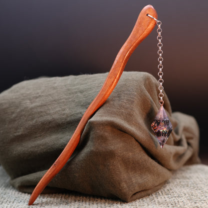 Dice Hair Stick - Wooden Stick with a Electric Rose D100