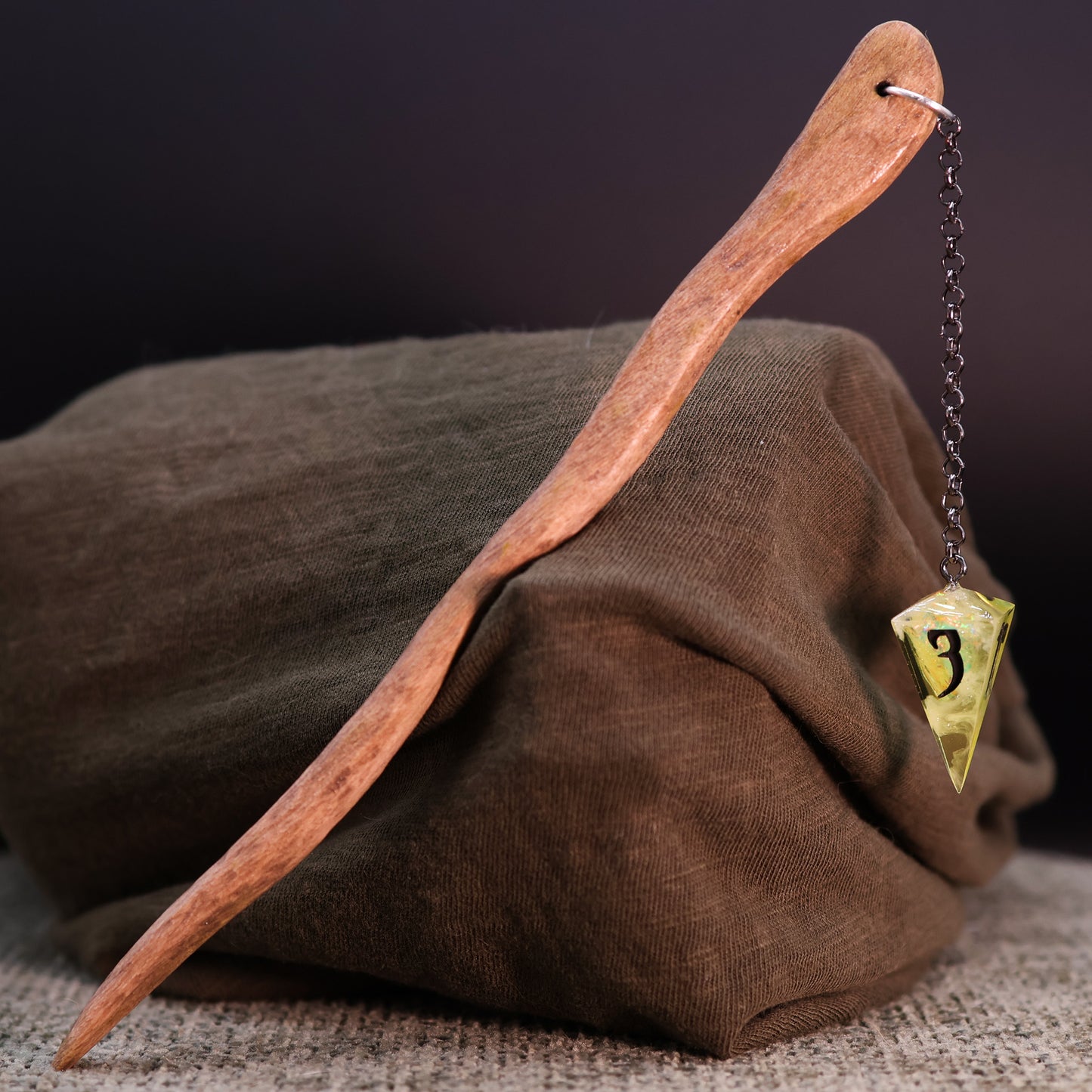 Dice Hair Stick - Wooden Stick with a Toxic Yellow D4