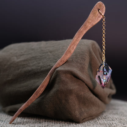Dice Hair Stick - Wooden Stick with a Electric Rainbow D6