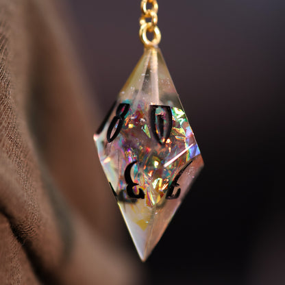Dice Hair Stick - Wooden Stick with a Electric Golden D10
