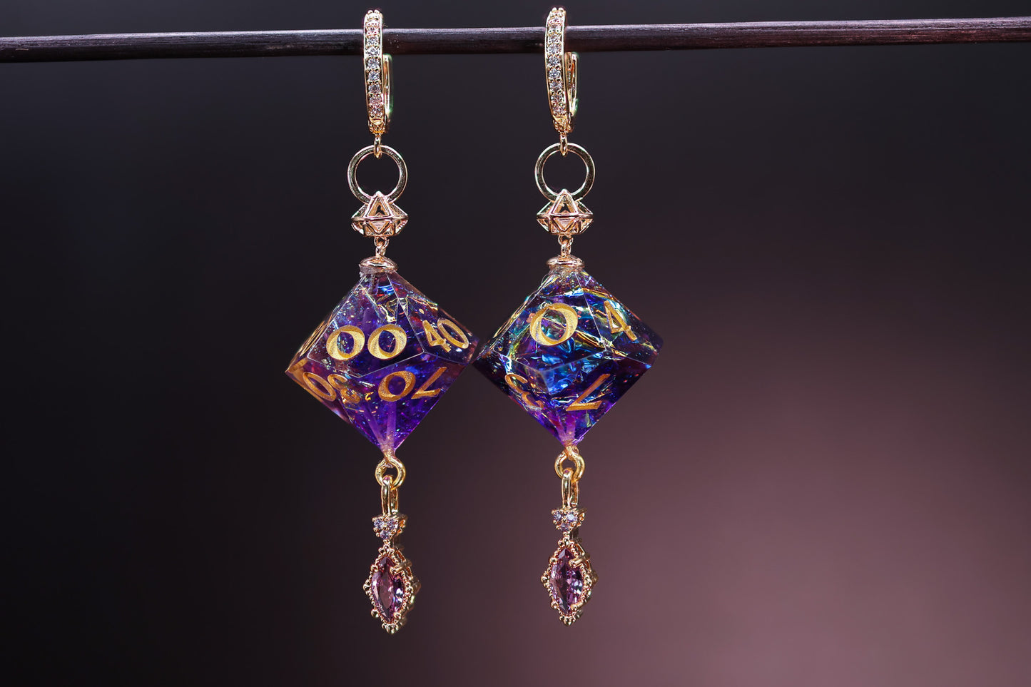 Royal Purple Court Gold D10 and D100 Earrings