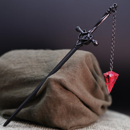Dice Hair Sword - Black Sword with a Red D4