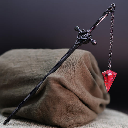 Dice Hair Sword - Black Sword with a Red D4