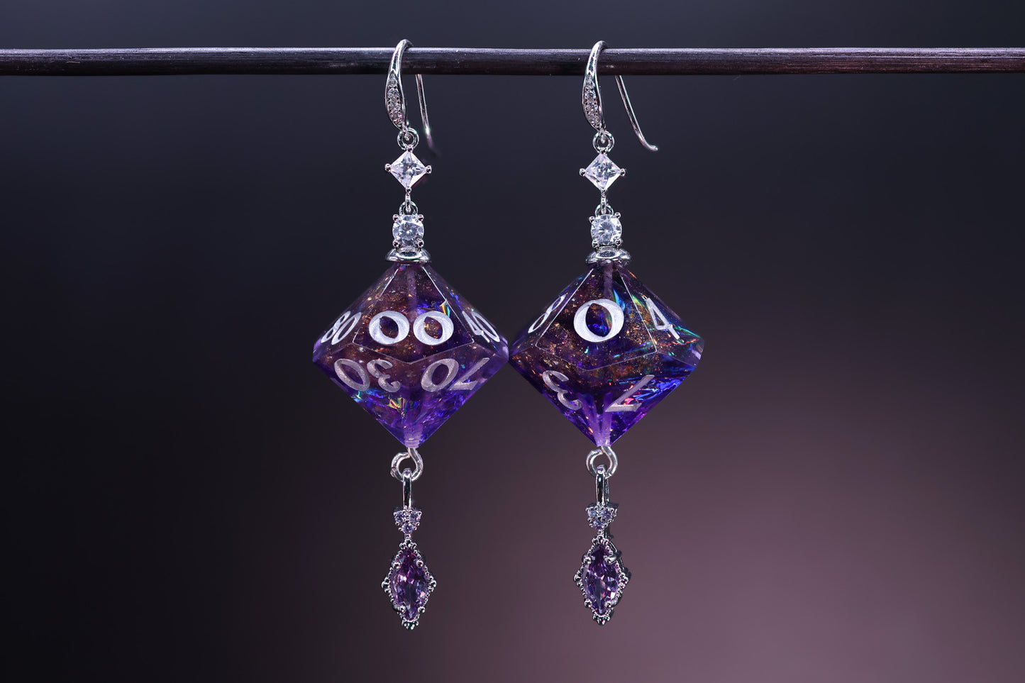 Royal Purple Court Silver D10 and D100 Earrings