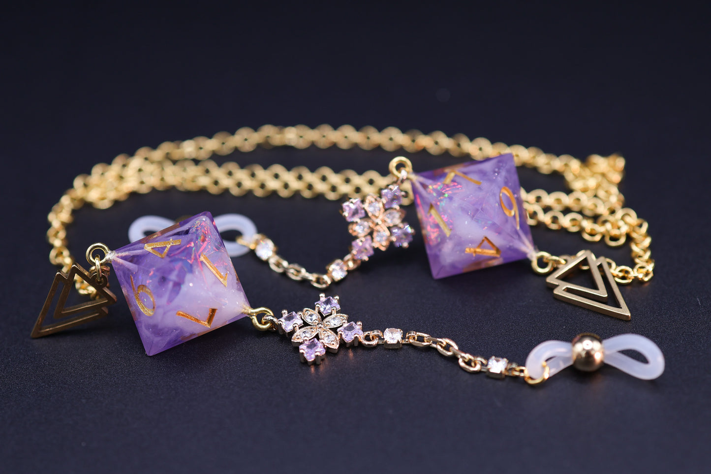 Gold Eyewear Chain Lavender Court Dice