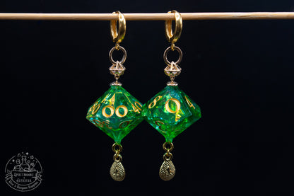 Forest Elf D10 and D100 Earrings 24K Gold plated Sterling Silver