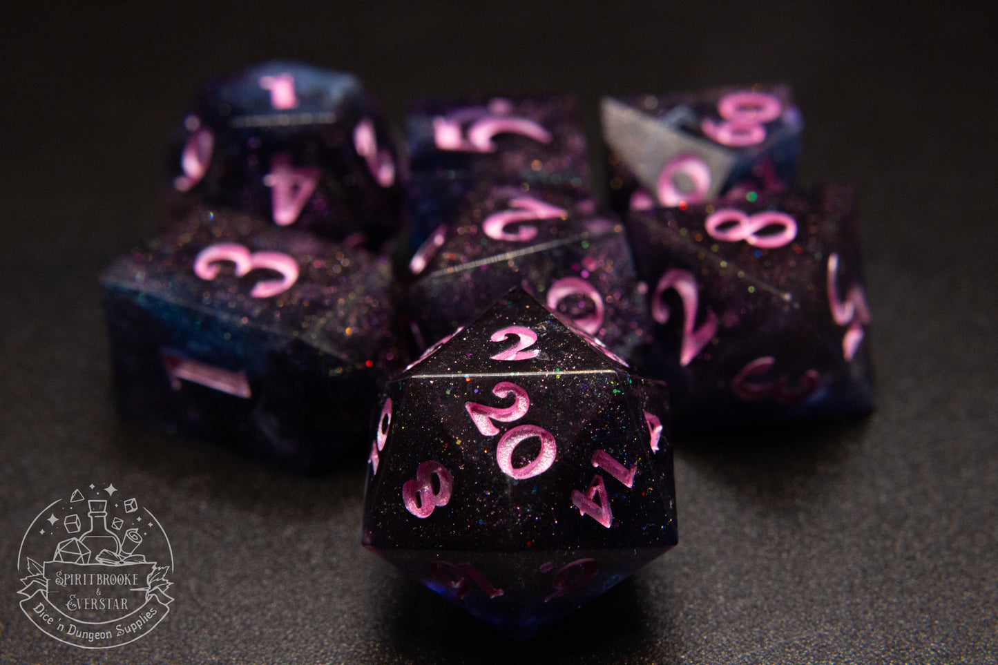 Black Pink Polyhedral Dice set
