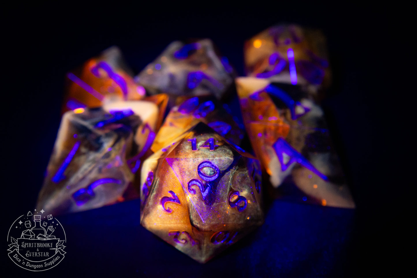 Cinderlight Pointy Polyhedral Dice set