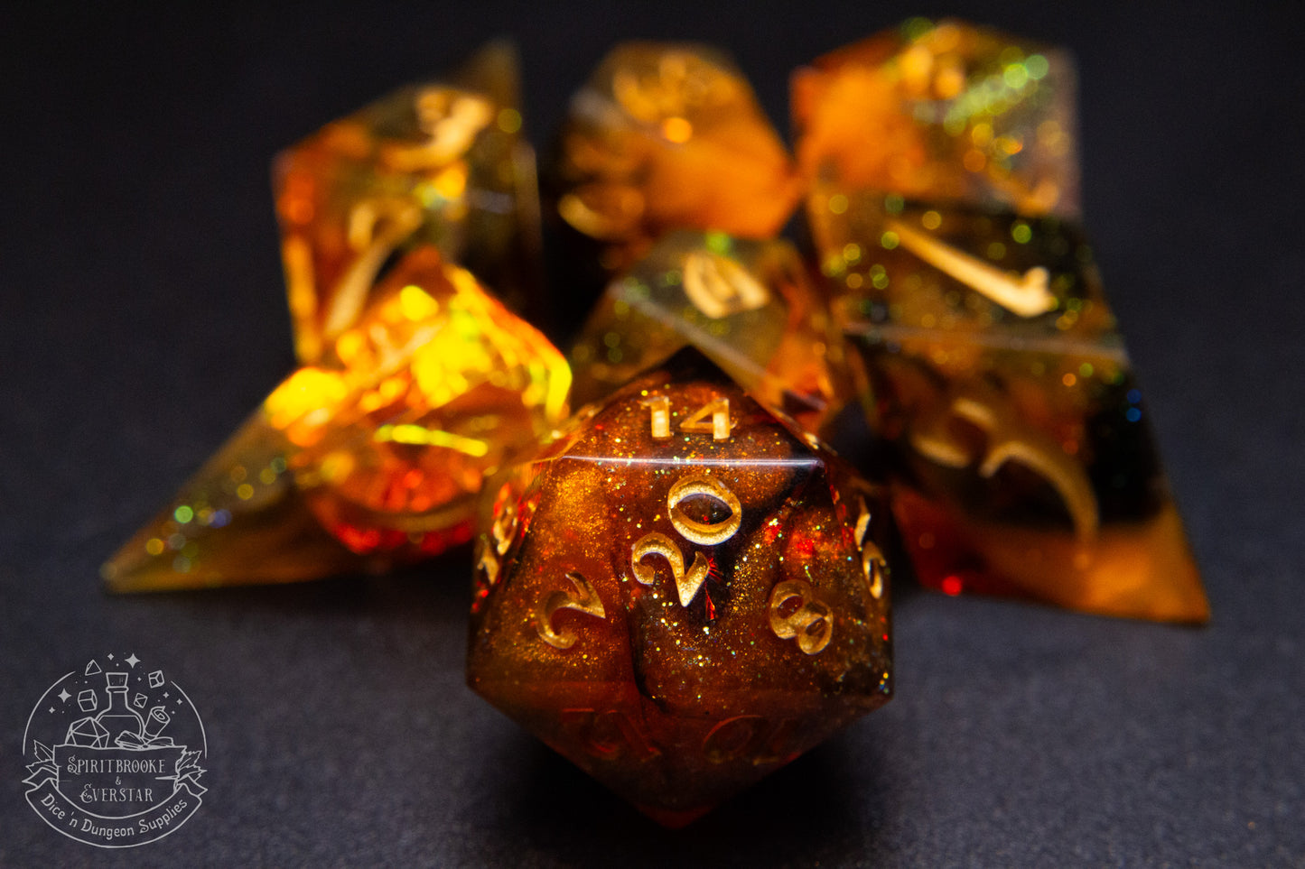 Cinderlight Pointy Polyhedral Dice set